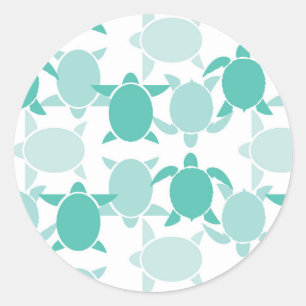 Teal Turtle Pattern Classic Round Sticker