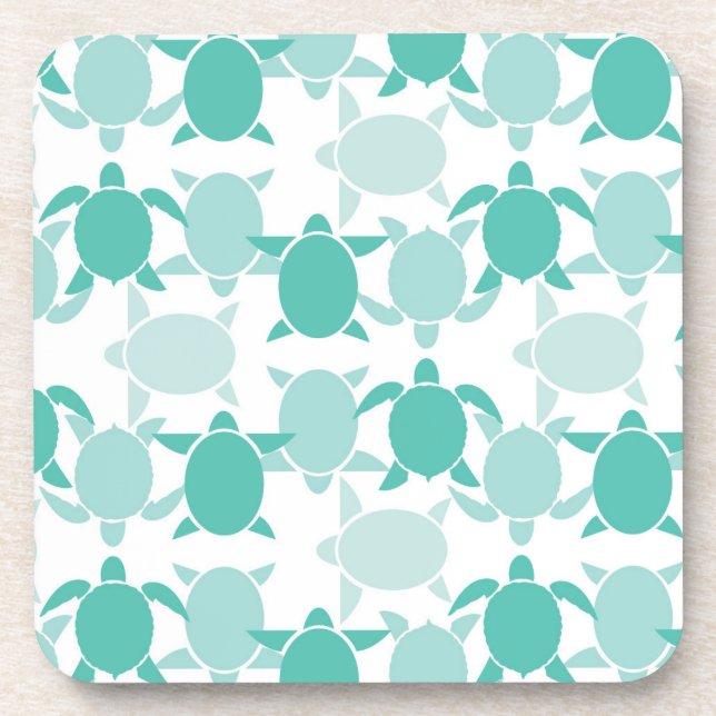 Teal Turtle Pattern Coaster (Front)