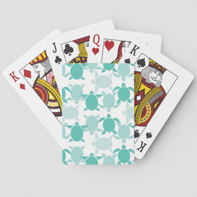Teal Turtle Pattern Playing Cards (Back)