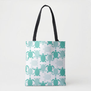 Teal Turtle Pattern Tote Bag