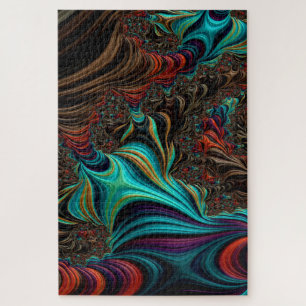 Teal Twist Fractal Double Helix 3-D Effect Jigsaw Puzzle