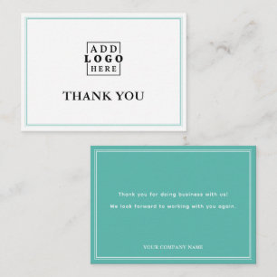 Teal Two Border Business Logo Thank You Card