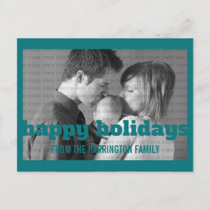 Teal Typography Happy Holidays Photo Postcard