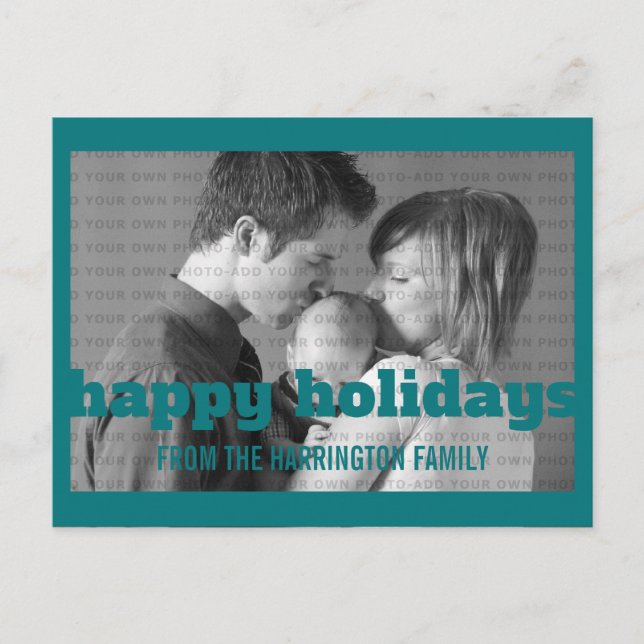 Teal Typography Happy Holidays Photo Postcard (Front)