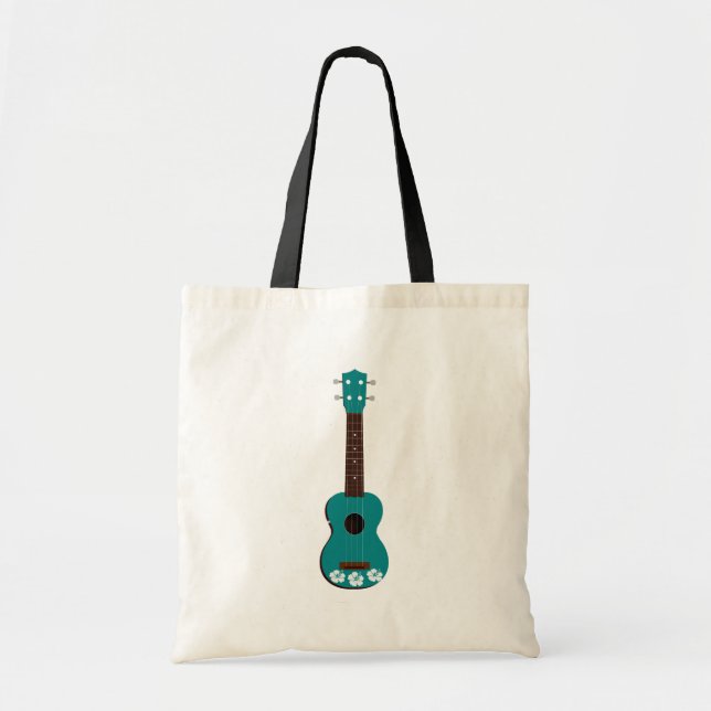 teal ukulele hibiscus design tote bag (Front)