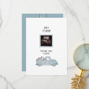 Teal Ultrasound Truck Funny Baby Thank You Card