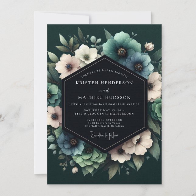 Teal Umbral Anemone Wedding Invitation (Front)