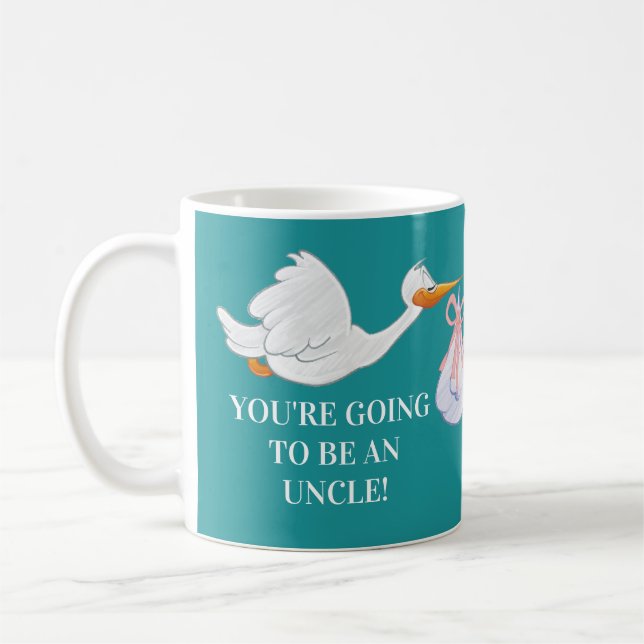 Teal Uncle Pregnancy Announcement Stork Baby Coffee Mug (Left)