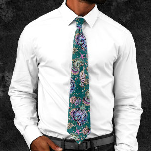 Teal Underwater Luxe Gorgeous Pastel Seashells N Tie