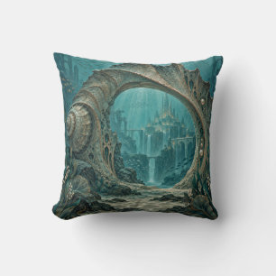 Teal Underwater Shell Portal Fantasy Cushion