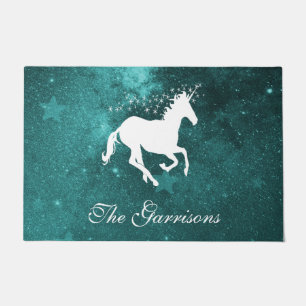 Teal Unicorn Personalised Doormat