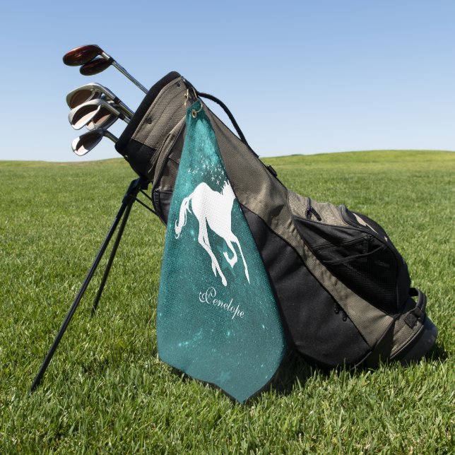 Teal Unicorn Personalised Golf Towel (Green)