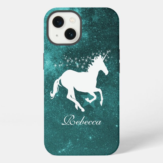 Teal Unicorn Personalised iPhone Case (Back)