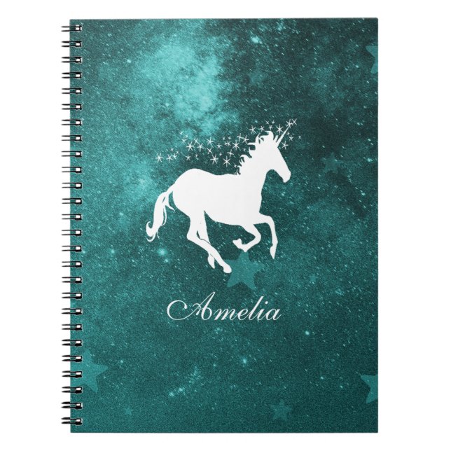 Teal Unicorn Personalised Notebook (Front)
