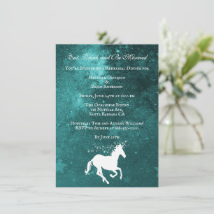 Teal Unicorn Wedding Rehearsal Dinner Invite