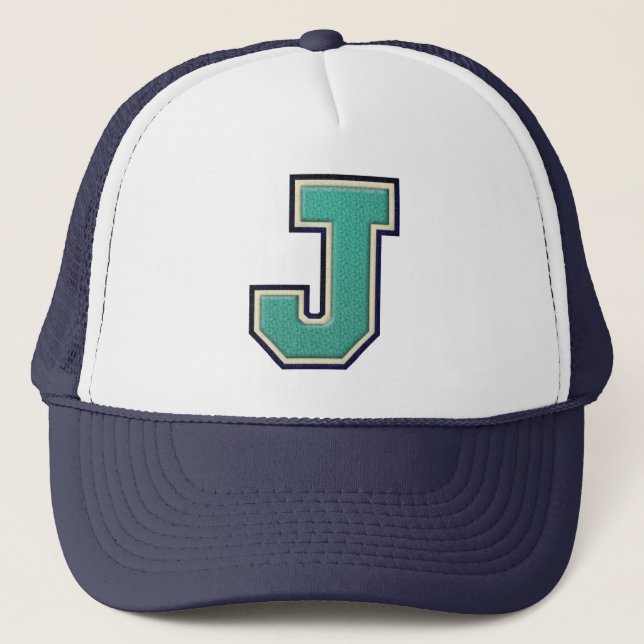 Teal Varsity Letter "J" Trucker Hat (Front)