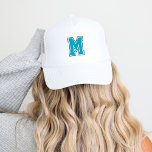 Teal Varsity Monogram Trucker Hat<br><div class="desc">Show off your sporty side with a custom baseball cap featuring a bold collegiate-style monogram letter. Personalise it with your favourite colours to match your sports team or personal style for a look that's uniquely yours. Perfect for game days, casual outings, or as a standout gift for fans and athletes...</div>