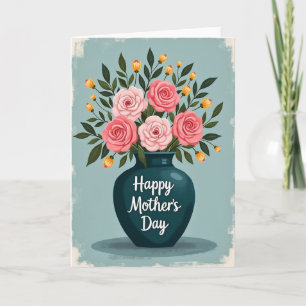Teal Vase Mothers Day Roses Card