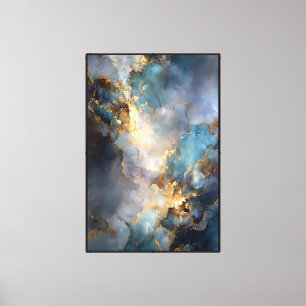 Teal Veins: Blue & Gold Marble Flow Canvas Print
