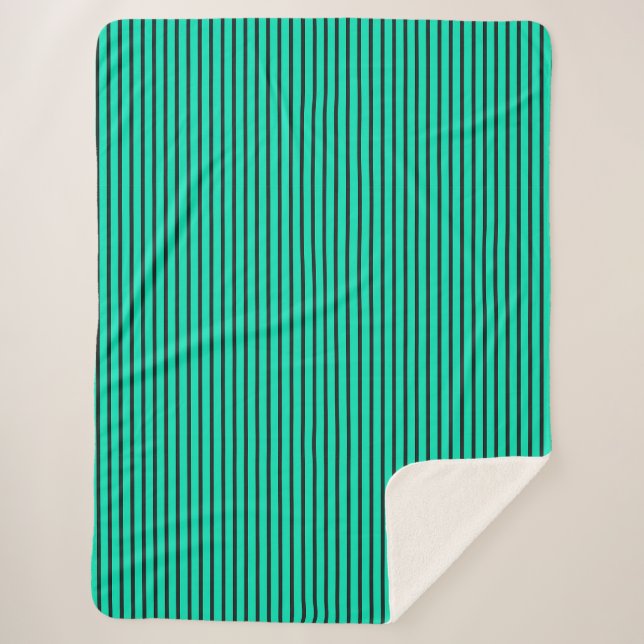 Teal Vertical stripes pattern Sherpa Blanket (Front)