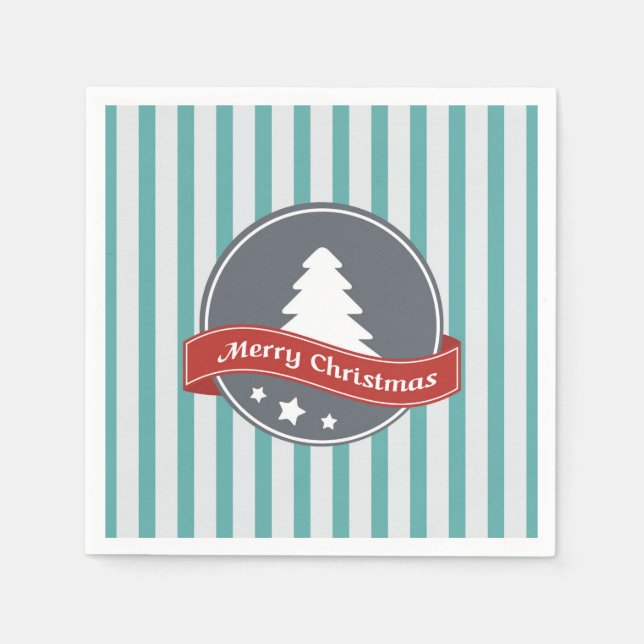 Teal Vertical Stripes with Merry Christmas Message Napkin (Front)