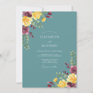 Teal Vibrant Autumnal Wedding Invitation