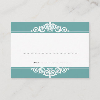 Teal Victorian wedding guest escort place card