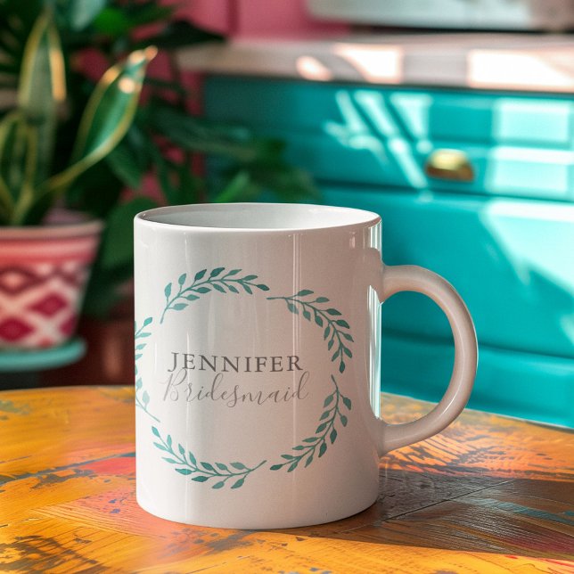 Teal Vine Botanical Bridesmaid Personalised Coffee Mug (Creator Uploaded)