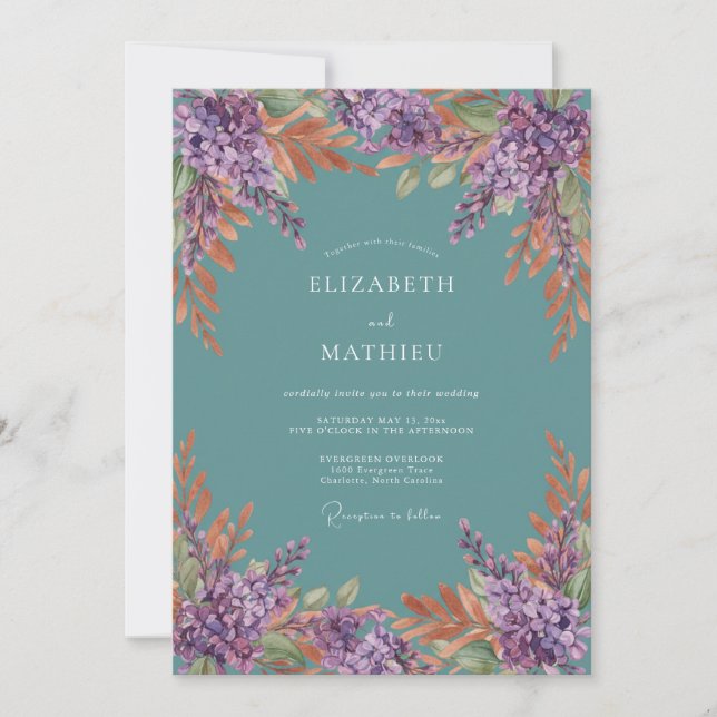 Teal Vintage Autumn Wedding Invitation (Front)