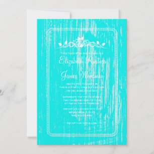 Teal Vintage Barn Wood Wedding Invitations