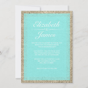 Teal Vintage Burlap Wedding Invitations