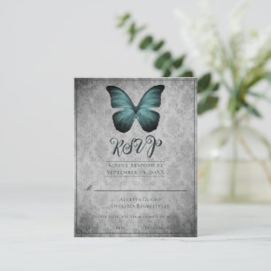 Teal Vintage Butterfly Damask Wedding RSVP