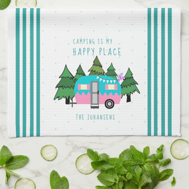 Teal Vintage Camping Tea Towel (Folded)