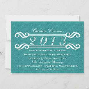 Teal Vintage Damask 2013 Graduation Invitation