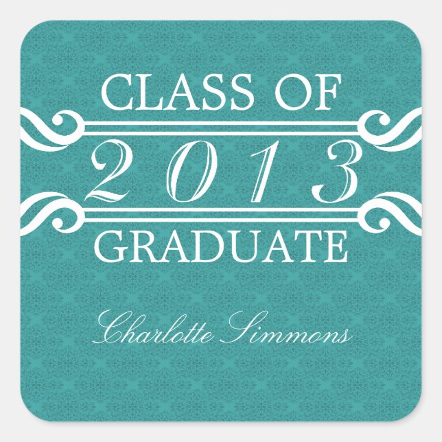 Teal Vintage Damask 2013 Graduation Stickers (Front)