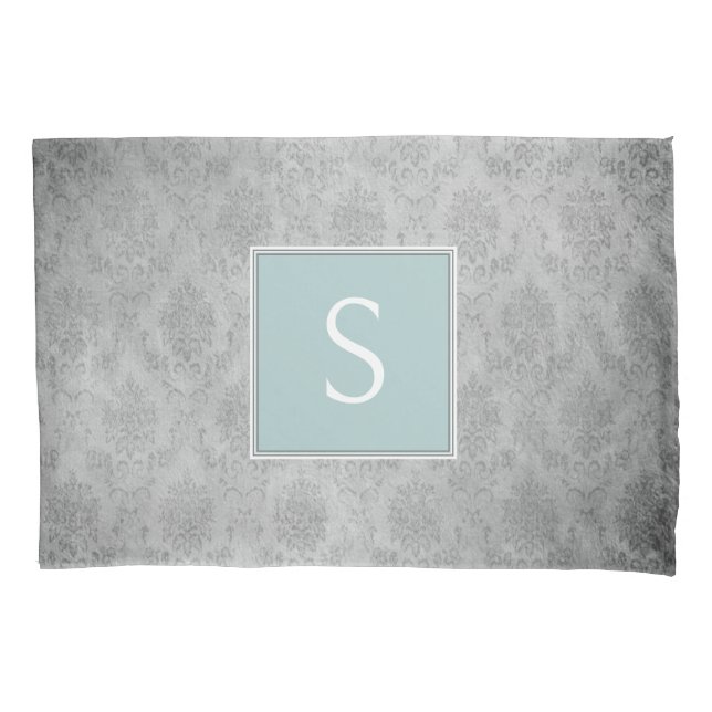 Teal Vintage Damask Monogram Pillowcase (Front)