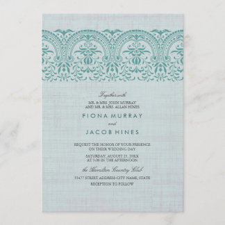 Teal Vintage Damask Wedding Invitation