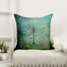 Teal Vintage Dragonfly and Flowers