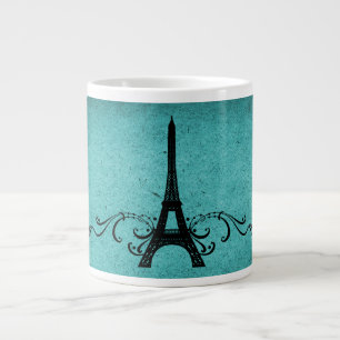 Teal Vintage French Flourish Large Coffee Mug
