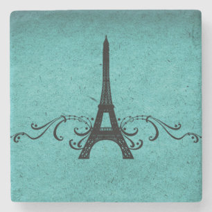 Teal Vintage French Flourish Stone Coaster