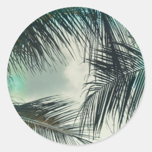 Teal Vintage Glam Palm Tropical Wedding Classic Round Sticker