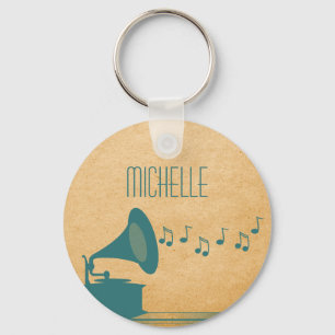Teal Vintage Gramophone Keychain