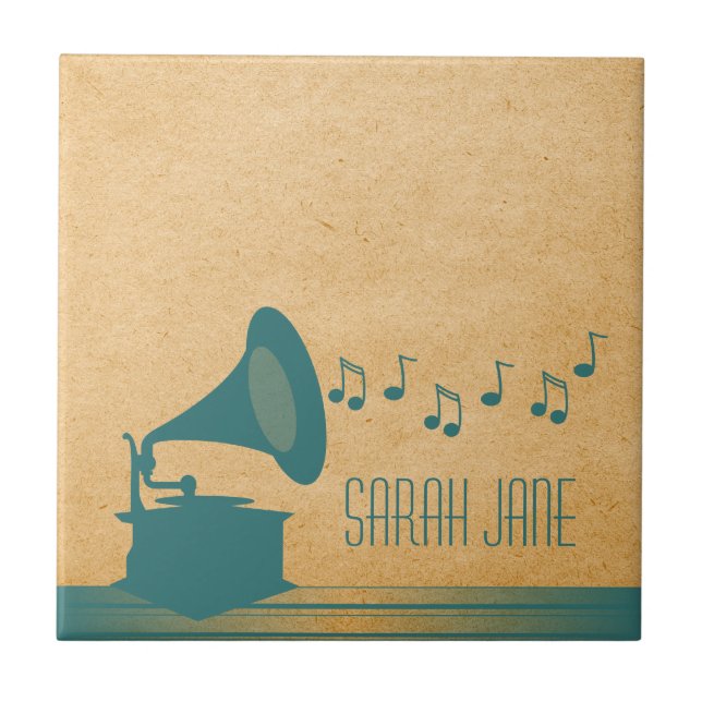 Teal Vintage Gramophone Tile (Front)