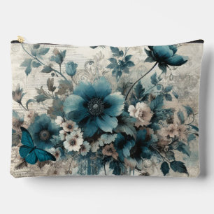 Teal Vintage Inspired Floral Cosmetic Pouch