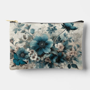 Teal Vintage Inspired Floral Cosmetic Pouch