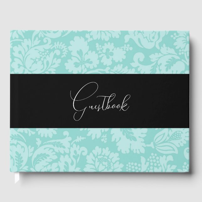 Teal Vintage Leaves Pattern Wedding Guest Book (Front)