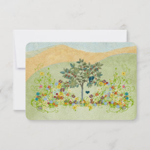 Teal Vintage Love Bird Flower Swirl Wedding RSVP Card