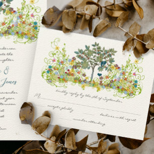 Teal Vintage Love Bird Flower Swirl Wedding RSVP Card