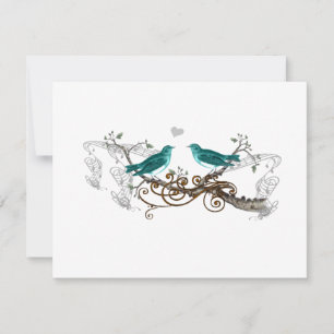 Teal Vintage Love Birds Wedding RSVP Card