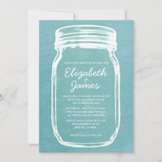 Teal Vintage Mason Jar Wedding Invitations